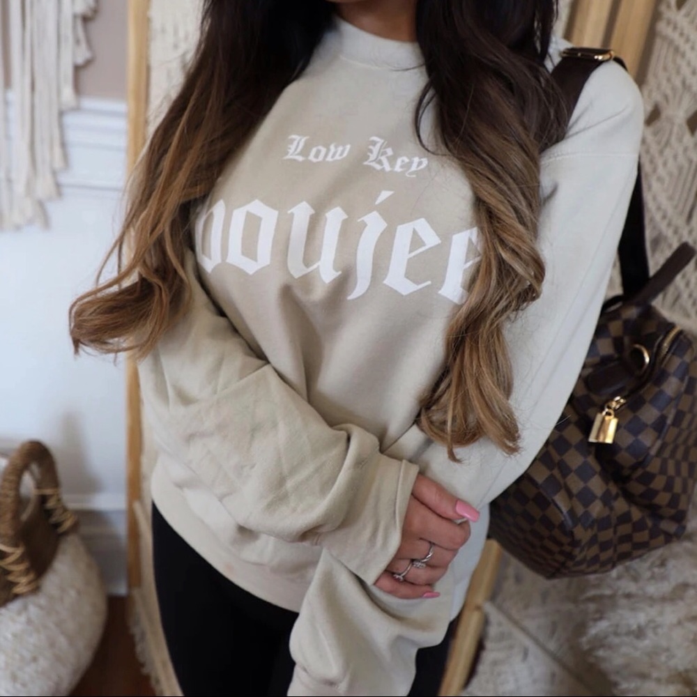 Low Key Boujee Graphic Sweatshirt- Tan